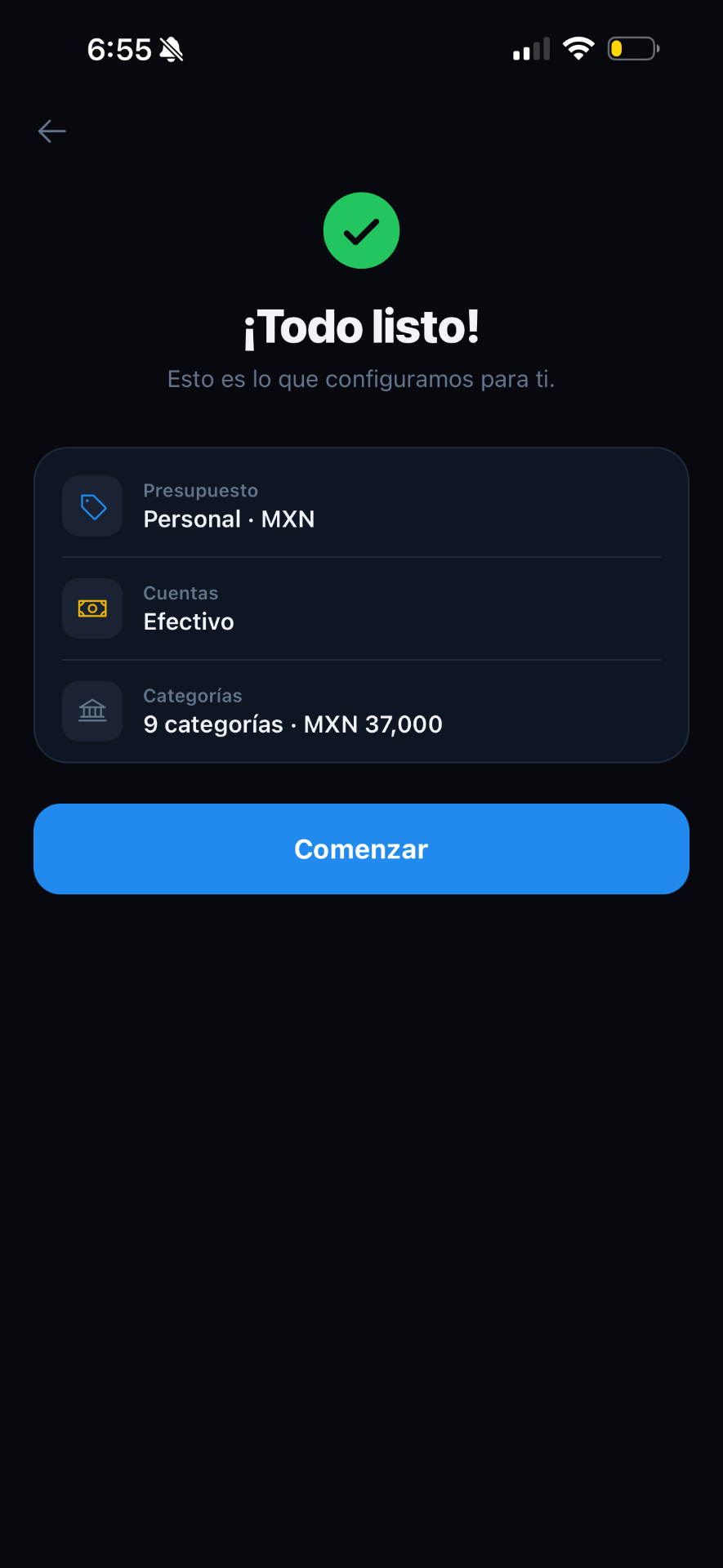 Pantalla todo listo